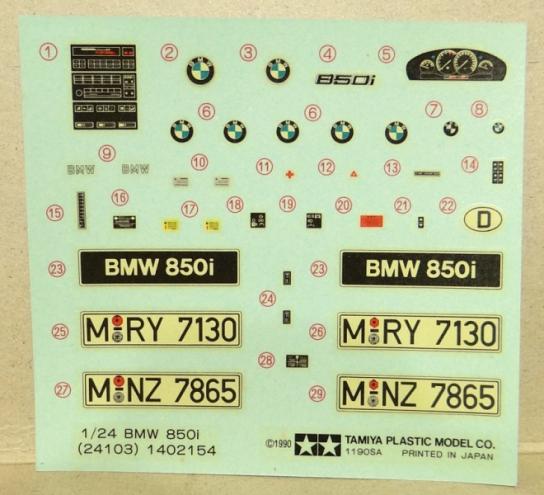 Tamiya 1/24 BMW 850I Decal Set image