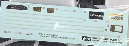 Tamiya 1/24 Lexus LS400 Decal Set image
