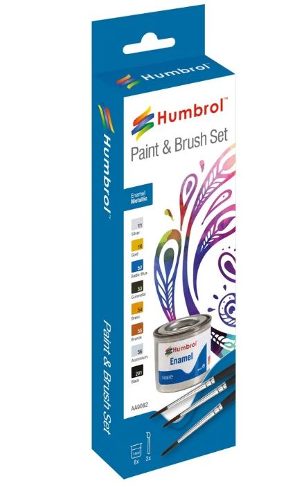 Humbrol Enamel Metallic Paint & Brush Set image
