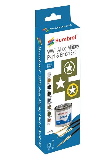 Humbrol Enamel WWII Allied Military Paint & Brush Set image