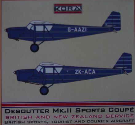 Kora Models 1/72 Desoutter Mk.II Sports Coupe incl. ZK-ACA New Zealand image
