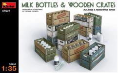 Miniart 1/35 Milk Bottles & Wooden Crates image
