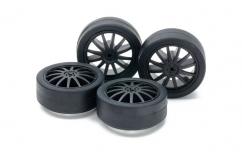 Tamiya Low Friction Low Profile Mini 4WD Tires and Carbon Wheels image