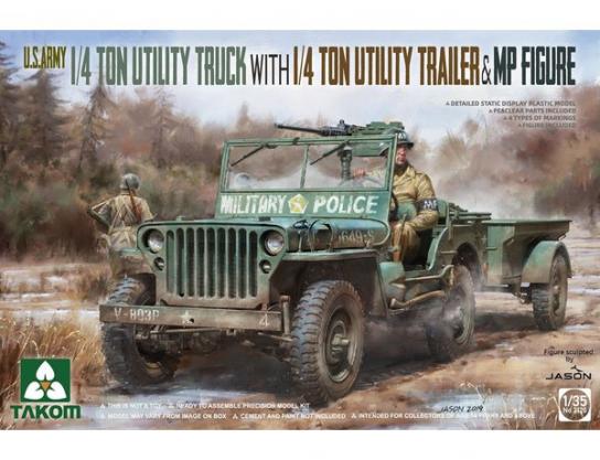 Takom 1/35 US Army 1/4 Ton Truck with Trailer & Figurine image