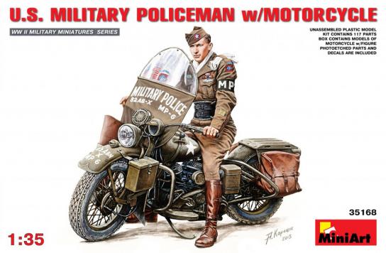 Miniart 1/35 U.S. Military Policeman with Motorcycle image