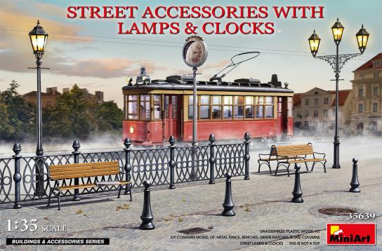 Miniart 1/35 Street Accessories with Lamps & Clocks image