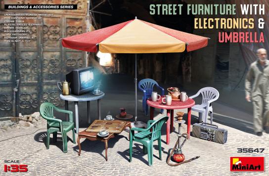 Miniart 1/35 Street Furniture with Electronics & Umbrella image
