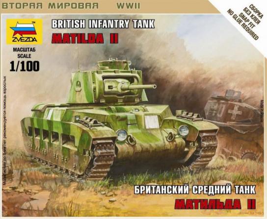 Zvezda 1/100 Matilda II British Tank Snap Kit image