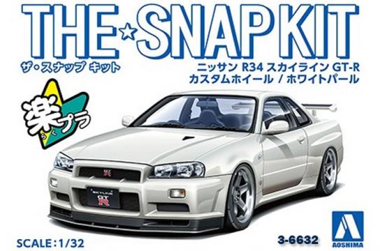 Aoshima 1/32 Nissan R34 Skyline GT-R Custom White Pearl - Snap Kit image