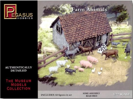 Pegasus Hobbies 1/72 Assorted Farm Animals (64 Pieces) image