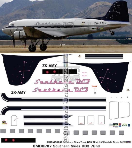 OMD 1/72 DC3 Southern Skies Trust Decal Set image