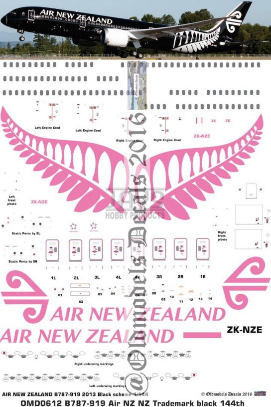 OMD 1/144 Boeing 787-919 Air New Zealand Black Scheme Decal Set image