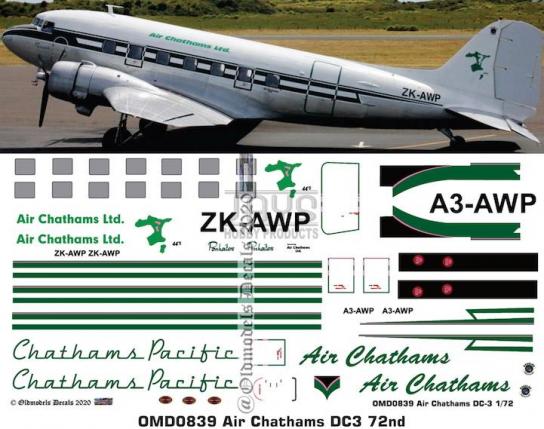 OMD 1/72 DC3 Air Chathams / Chathams Pacific Decal Set image