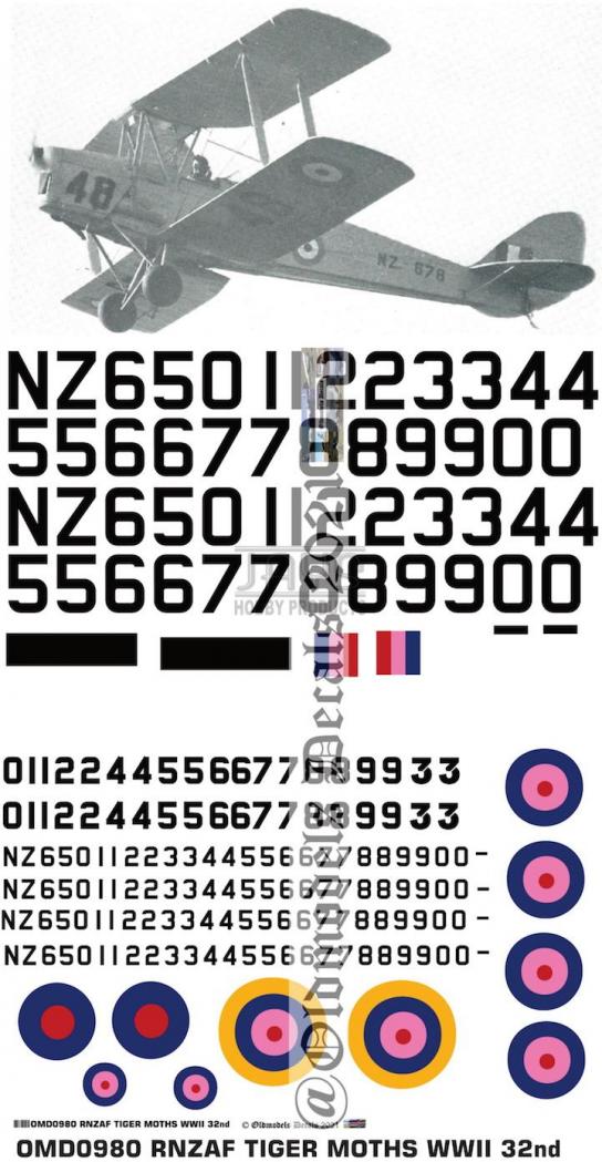 OMD 1/32 DH.82 Tiger Moth Royal New Zealand Air Force Decal Set image