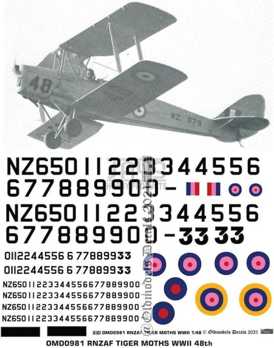 OMD 1/48 DH.82 Tiger Moth Royal New Zealand Air Force Decal Set image