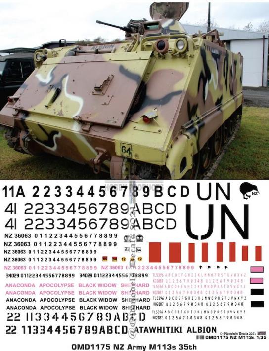 OMD 1/35 Armoured Personnel Carrier M113 NZ Army Decal Set image