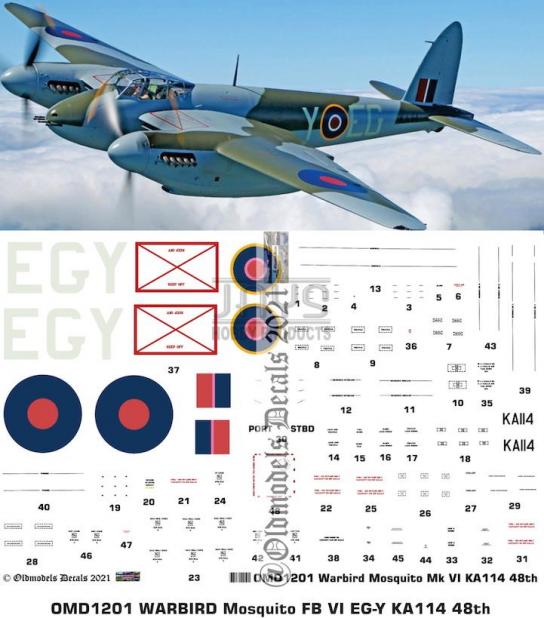 OMD 1/48 DH Mosquito FB VI New Zealand Warbird Decal Set image
