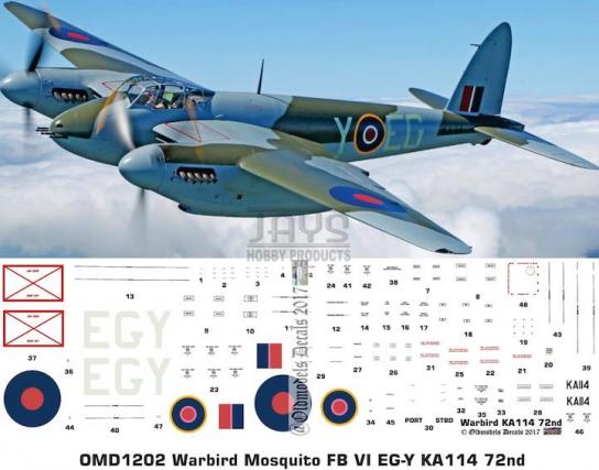 OMD 1/72 DH Mosquito FB VI New Zealand Warbird Decal Set image