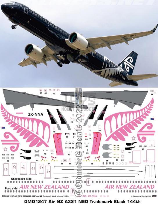 OMD 1/144 A321Neo Air New Zealand Decal Set image