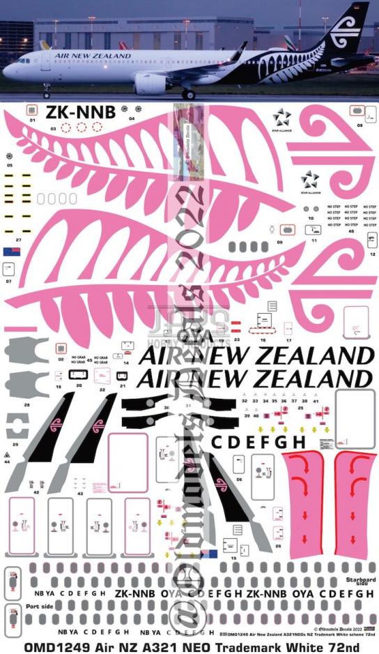 OMD 1/144 Airbus A321Neo Air New Zealand Decal Set image