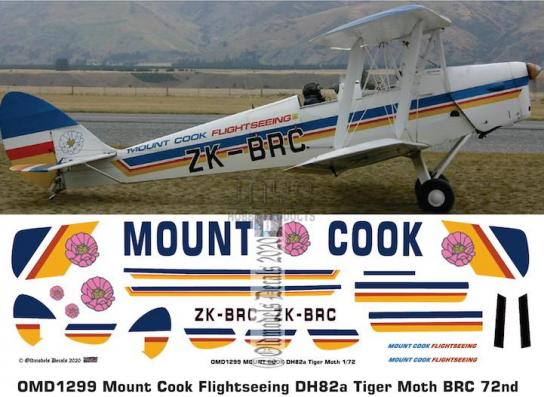 OMD 1/72 DH.82A Tiger Moth Mount Cook Flightseeing Decal Set image