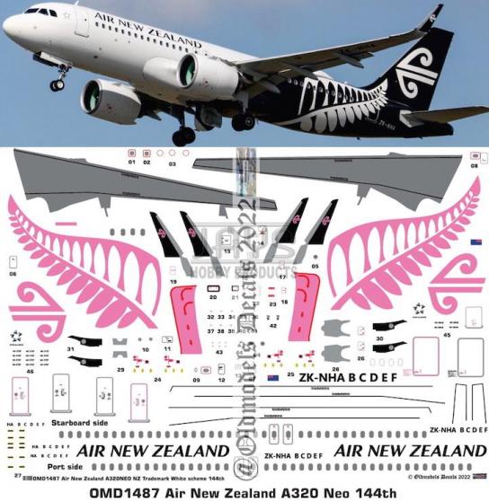 OMD 1/144 Airbus A320Neo Air New Zealand Decal Set image