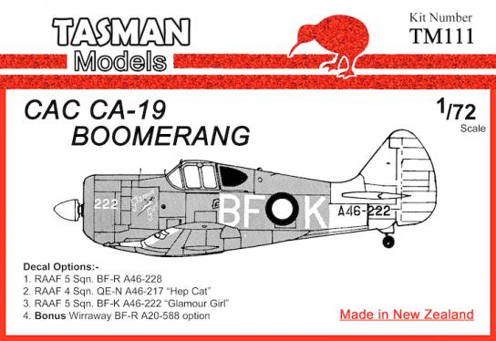 Tasman Models 1/72 CAC CA-19 Boomerang image