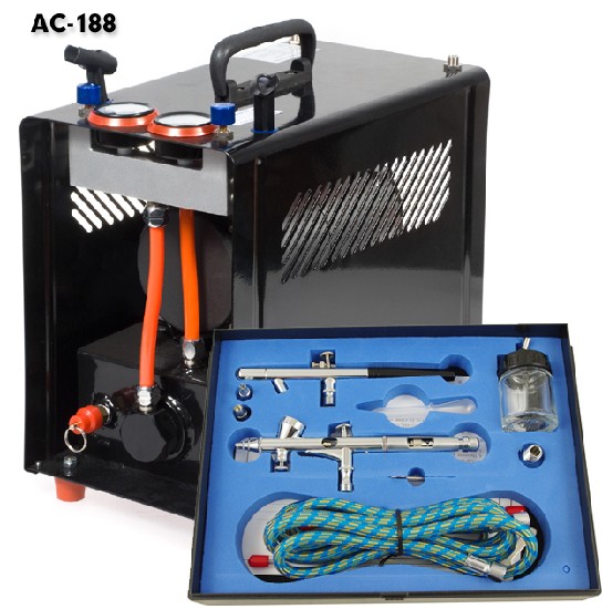 Fengda 2 Outlet Compressor with 2 Pro Airbrushes Set image